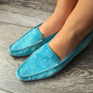 Oscar de la Renta Turquoise Suede Loafers